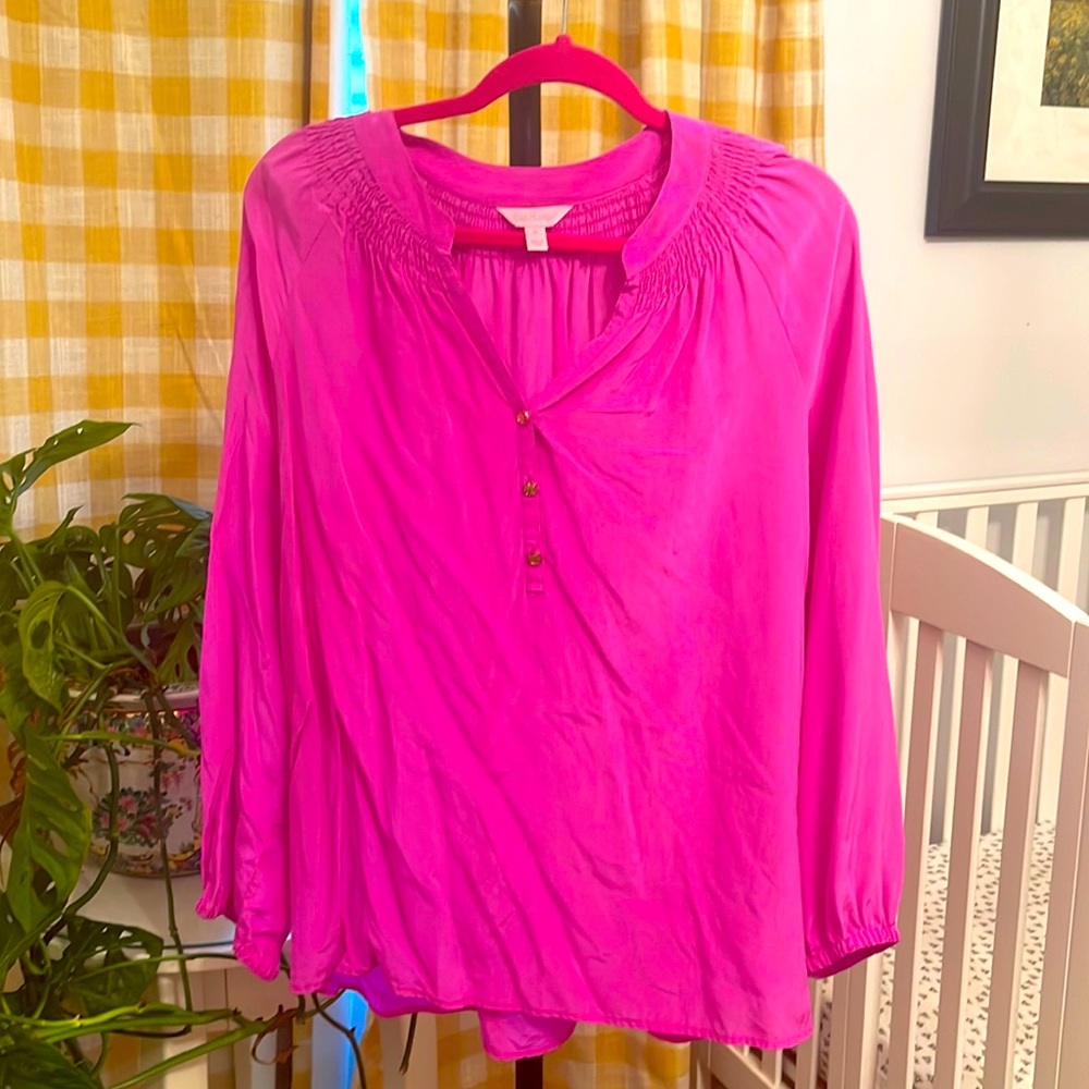 Lilly Pulitzer Silk Elsa Top Women Size XL Orchid Pink/Purple